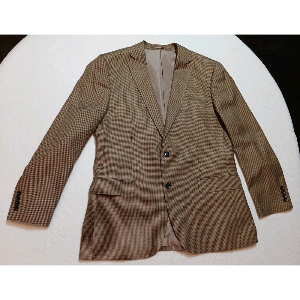 Mantoni Blazer Mens 42R Brown Houndstooth Super 140s Virgin Wool Sport Coat